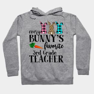 Every Bunny's Favorite 3rd Grade Teacher Leopard Buffalo Bunny Easter Day Hoodie